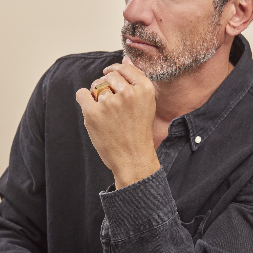 Chevalière Acier Doré Luciano - Bijoux fantaisie Homme | Marc Orian