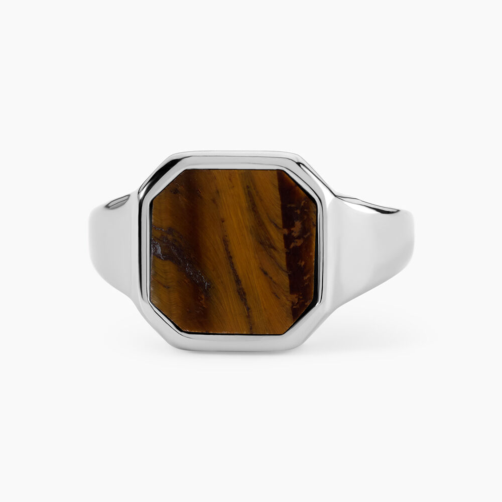 Bague M&eacute;tal Acier Argent&eacute; Oeil De Tigre - Bijoux fantaisie Homme | Marc Orian