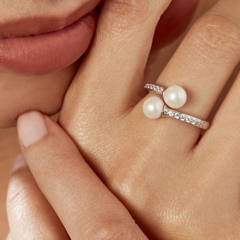 Bague Ajustable Argent Blanc Jeronimo Perle Oxydes De Zirconium - Bagues vintage Femme | Marc Orian