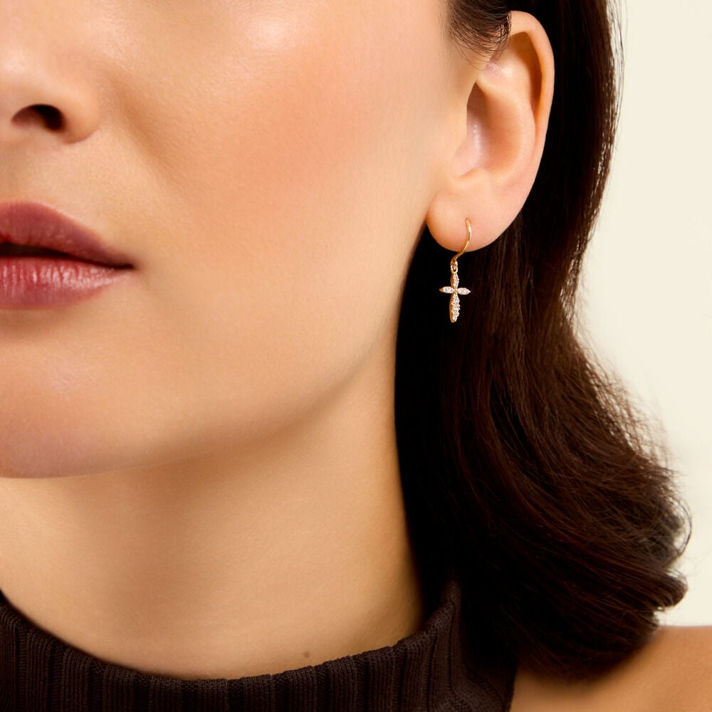 Boucles D'Oreilles Pendantes Chastity Argent Dor&eacute; A L'Or 750/1000 Oxyde De Zirconium - Pendantes Femme | Marc Orian