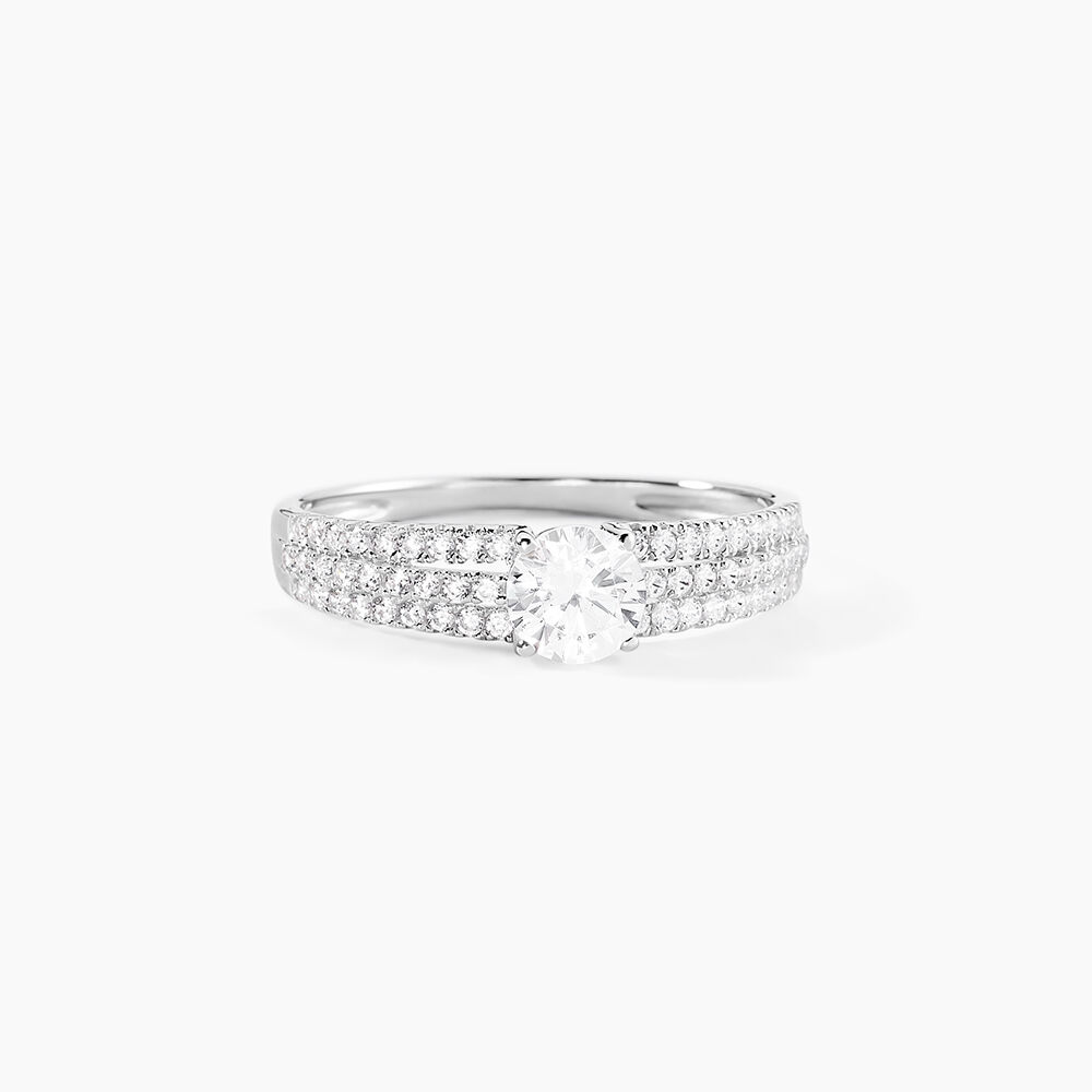 Bague Solitaire Ceridwen 3 Rangs Or Blanc Oxyde De Zirconium - Solitaires Femme | Marc Orian