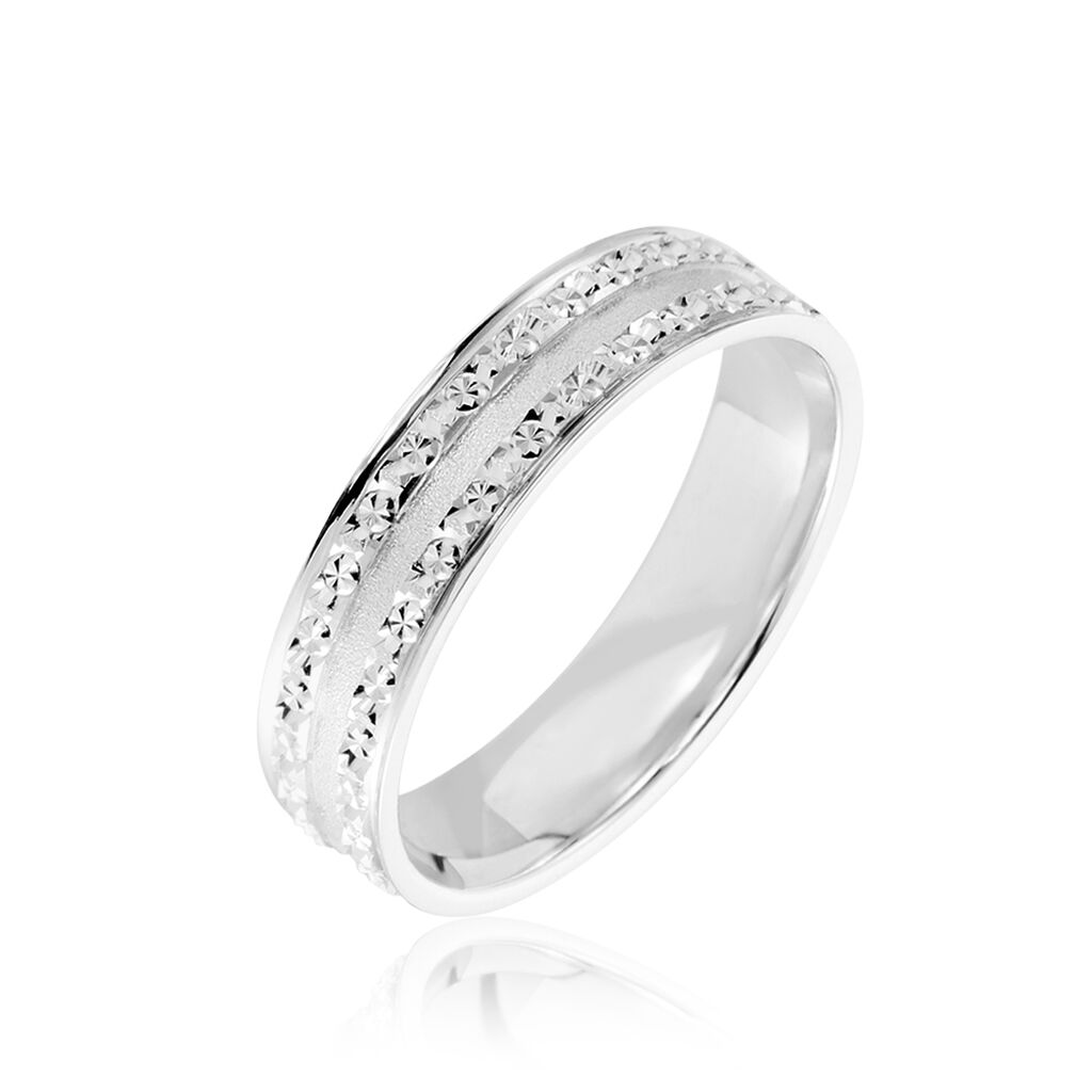 Alliance Satine Diamantee Ruban Plat Or Blanc - Alliances duo Unisex | Marc Orian