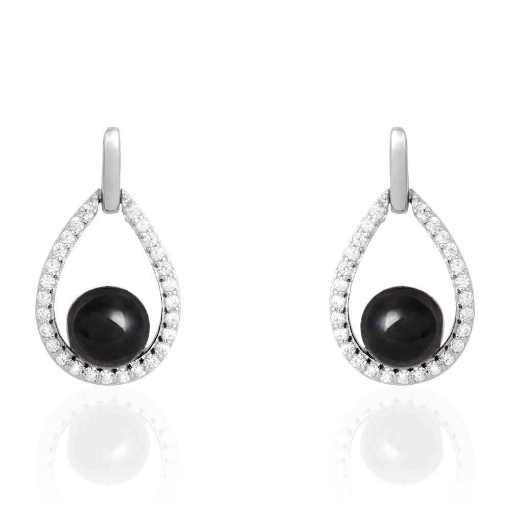 Boucles D'oreilles Pendantes Nerea Argent Blanc C&eacute;ramique Et Oxyde - Pendantes Femme | Marc Orian
