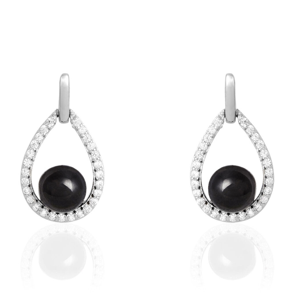 Boucles D'oreilles Pendantes Nerea Argent Blanc C&eacute;ramique Et Oxyde - Pendantes Femme | Marc Orian