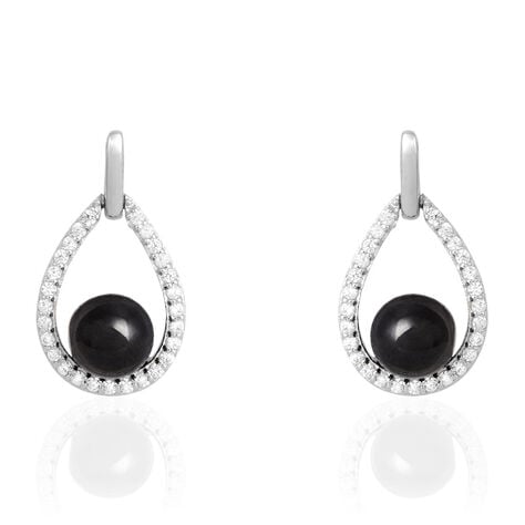 Boucles D'oreilles Pendantes Nerea Argent Blanc C&eacute;ramique Et Oxyde - Pendantes Femme | Marc Orian
