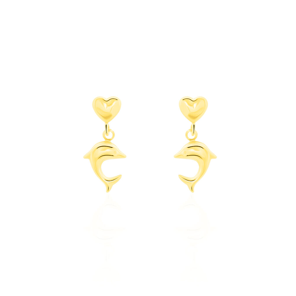 Boucles D'oreilles Pendantes Fulvie Coeurs Et Dauphin Or Jaune - Pendantes Femme | Marc Orian