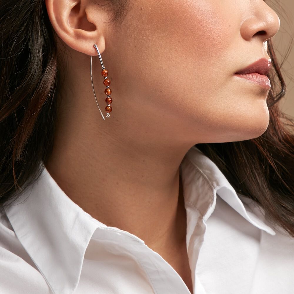 Boucles D'oreilles Pendantes Satu Argent Blanc Ambre - Pendantes Femme | Marc Orian