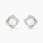 Boucles D'oreilles Puces Laetoria Argent Blanc Perle De Culture Oxyde - Puces Femme | Marc Orian