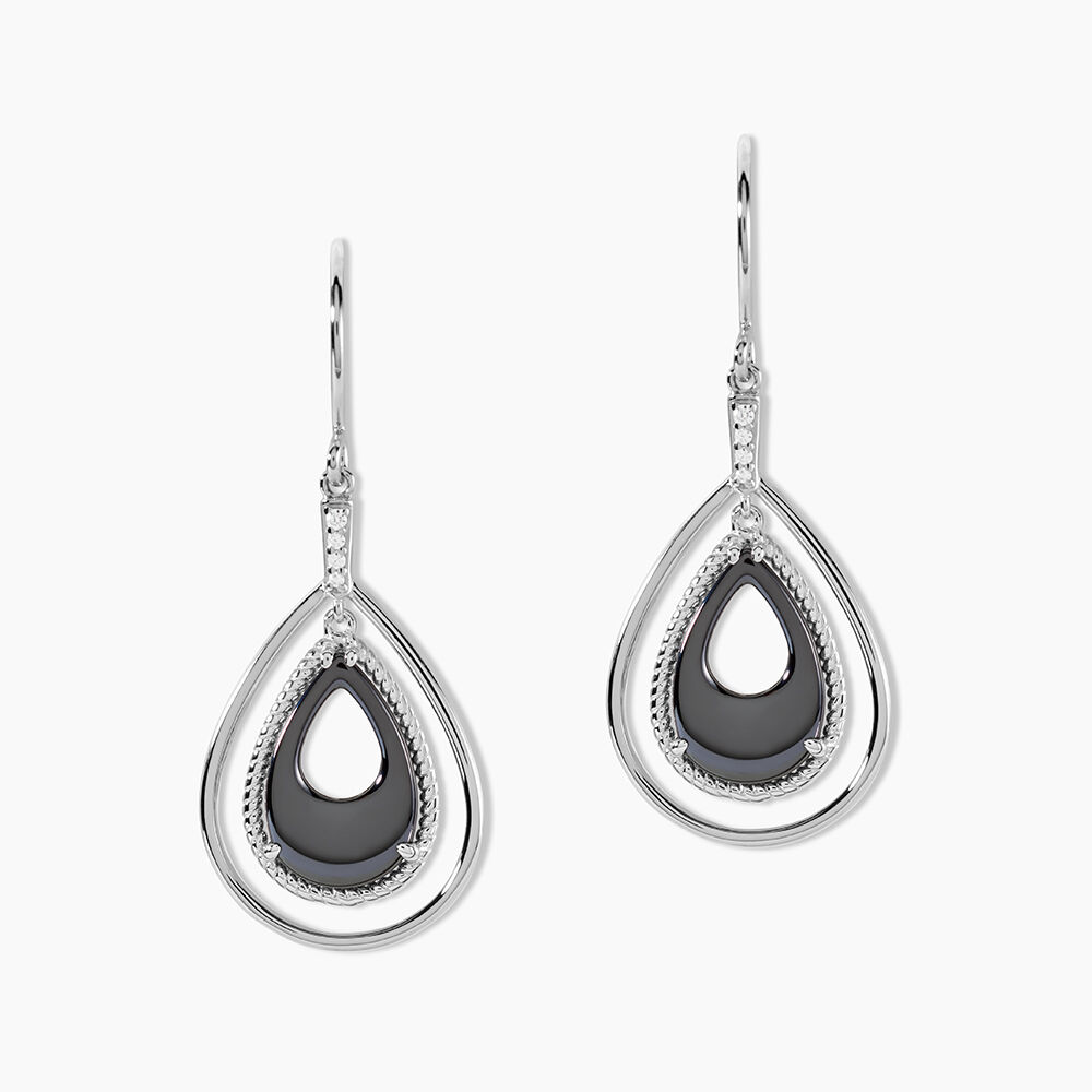 Boucles D'oreilles Pendantes Brewen Argent Blanc C&eacute;ramique Et Oxyde - Pendantes Femme | Marc Orian