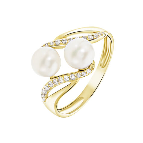 Bague Loeva Or Jaune Perle De Culture Et Oxyde De Zirconium - Bagues vintage Femme | Marc Orian