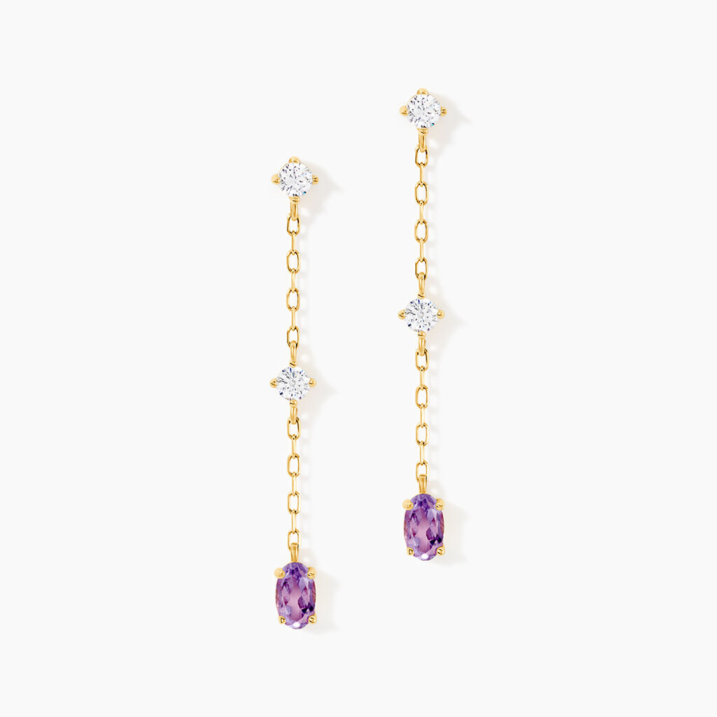 Boucles D'Oreilles Pendantes Thurayya Or Jaune Am&eacute;thyste Oxyde De Zirconium - Pendantes Femme | Marc Orian