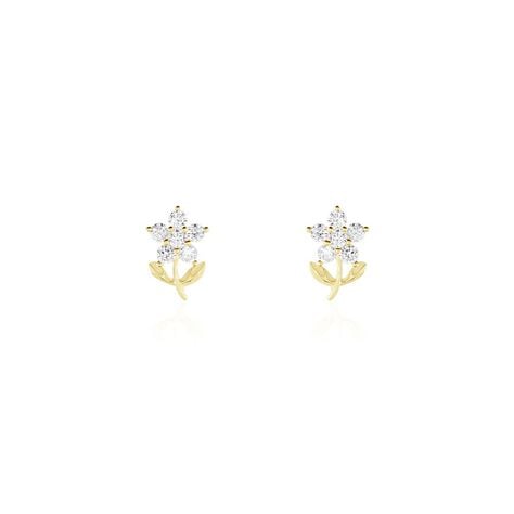 Boucles D'oreilles Puces Eleanor Fleur Or Jaune Oxyde De Zirconium - Puces Famille | Marc Orian