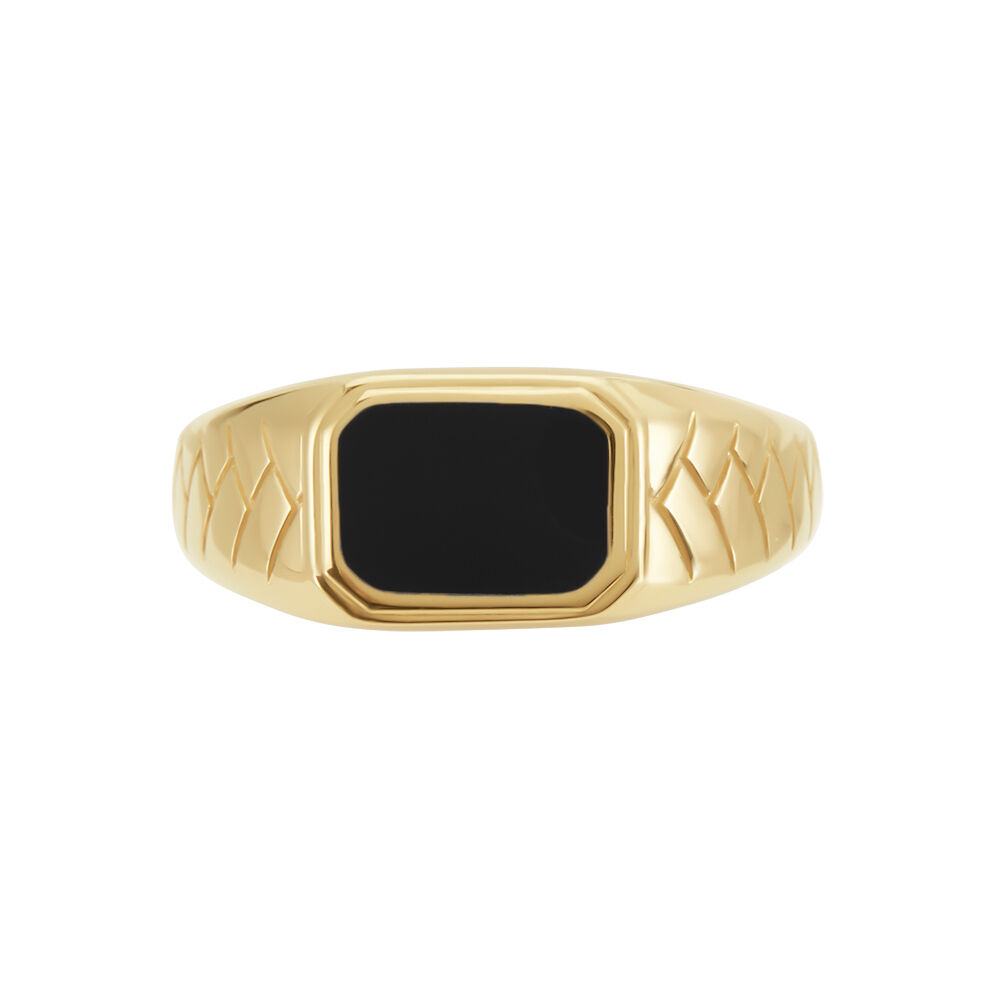 Chevalière Plaqué Or Jaune Steven Email Noir - Chevalières Homme | Marc Orian