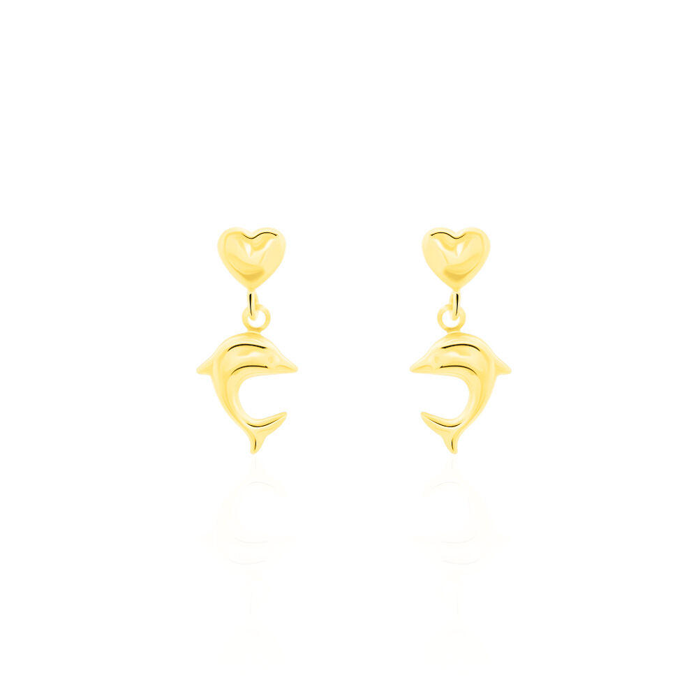 Boucles D'oreilles Pendantes Fulvie Coeurs Et Dauphin Or Jaune - Pendantes Femme | Marc Orian