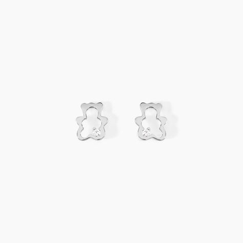 Boucles D'oreilles Puces Eusebia Ours Or Blanc Oxydes - Puces Enfant | Marc Orian