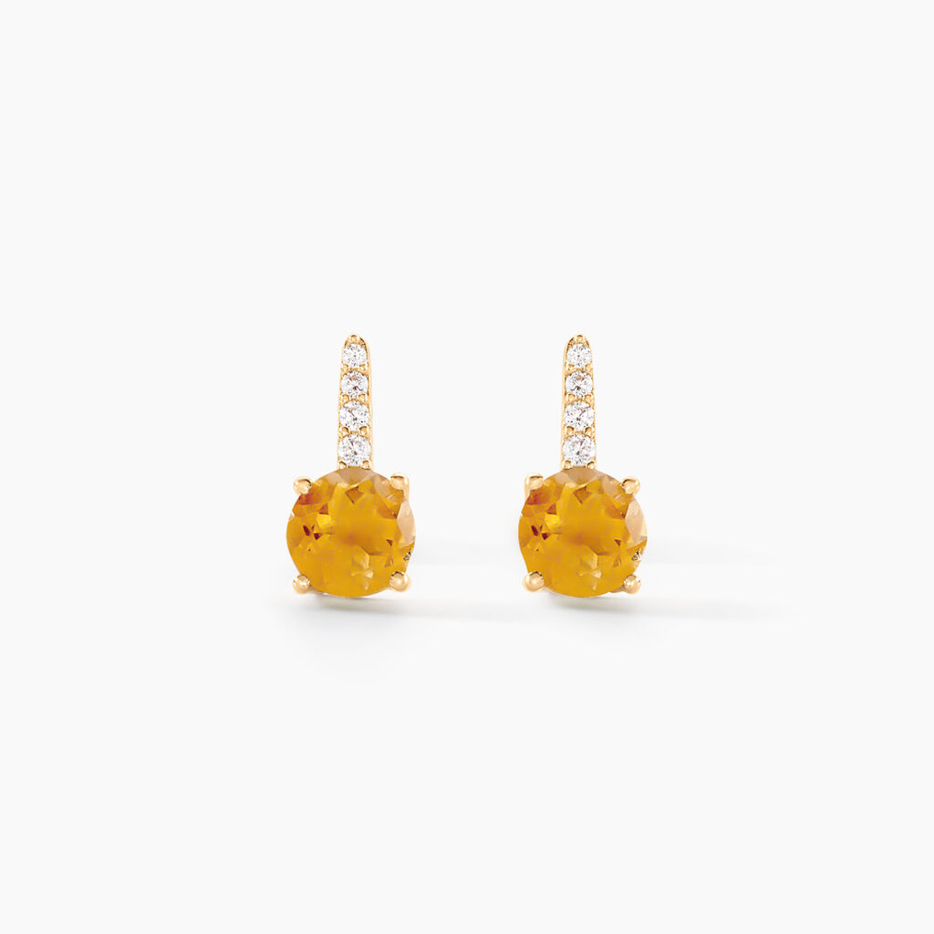 Boucles D'oreilles Puces Monroe Or Jaune Citrine Oxyde De Zirconium - Puces Femme | Marc Orian