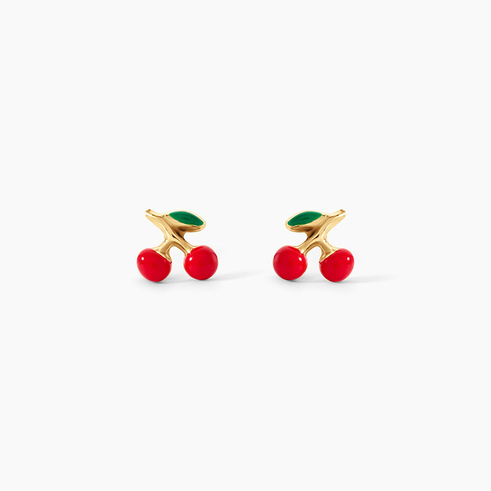 Boucles D'Oreilles Puces Cherry Cerise Argent Dor&eacute; A L'Or 750/1000 - Puces Enfant | Marc Orian
