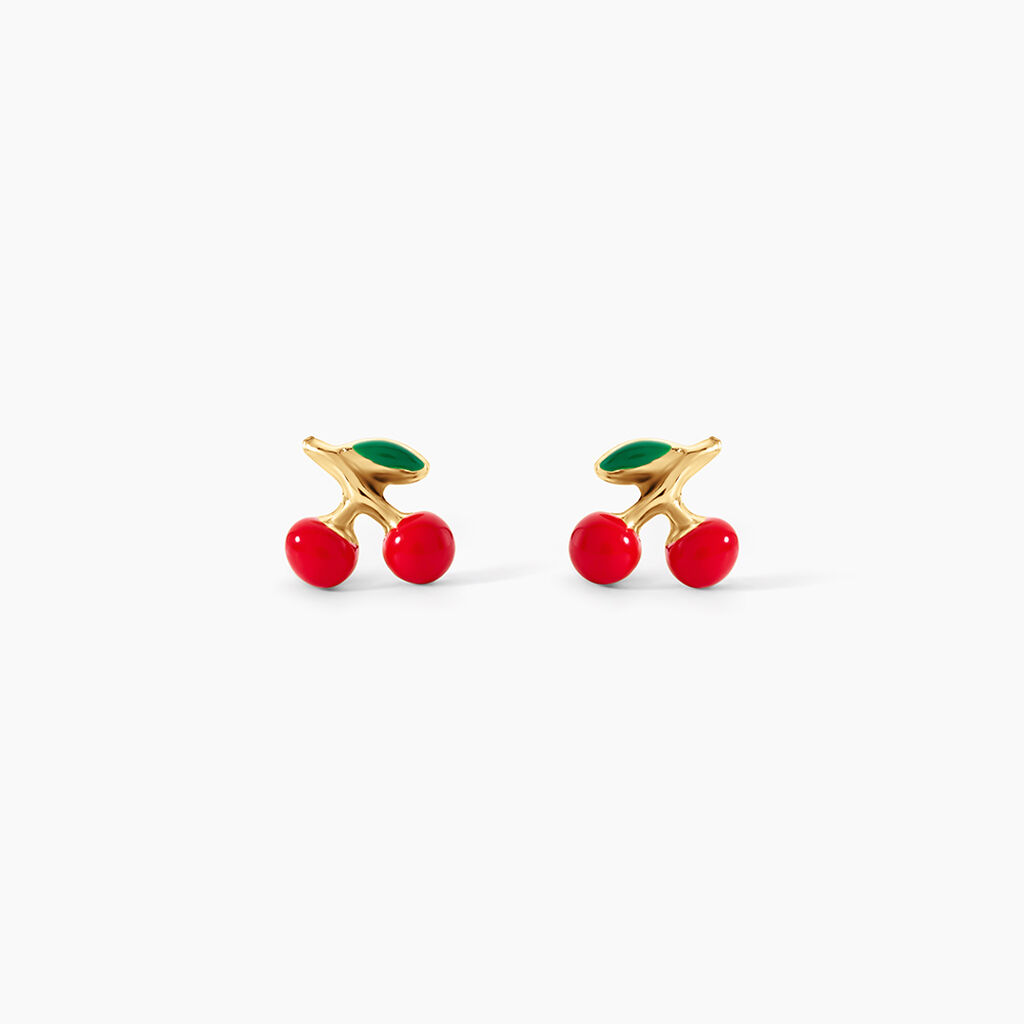Boucles D'Oreilles Puces Cherry Cerise Argent Dor&eacute; A L'Or 750/1000 - Puces Enfant | Marc Orian