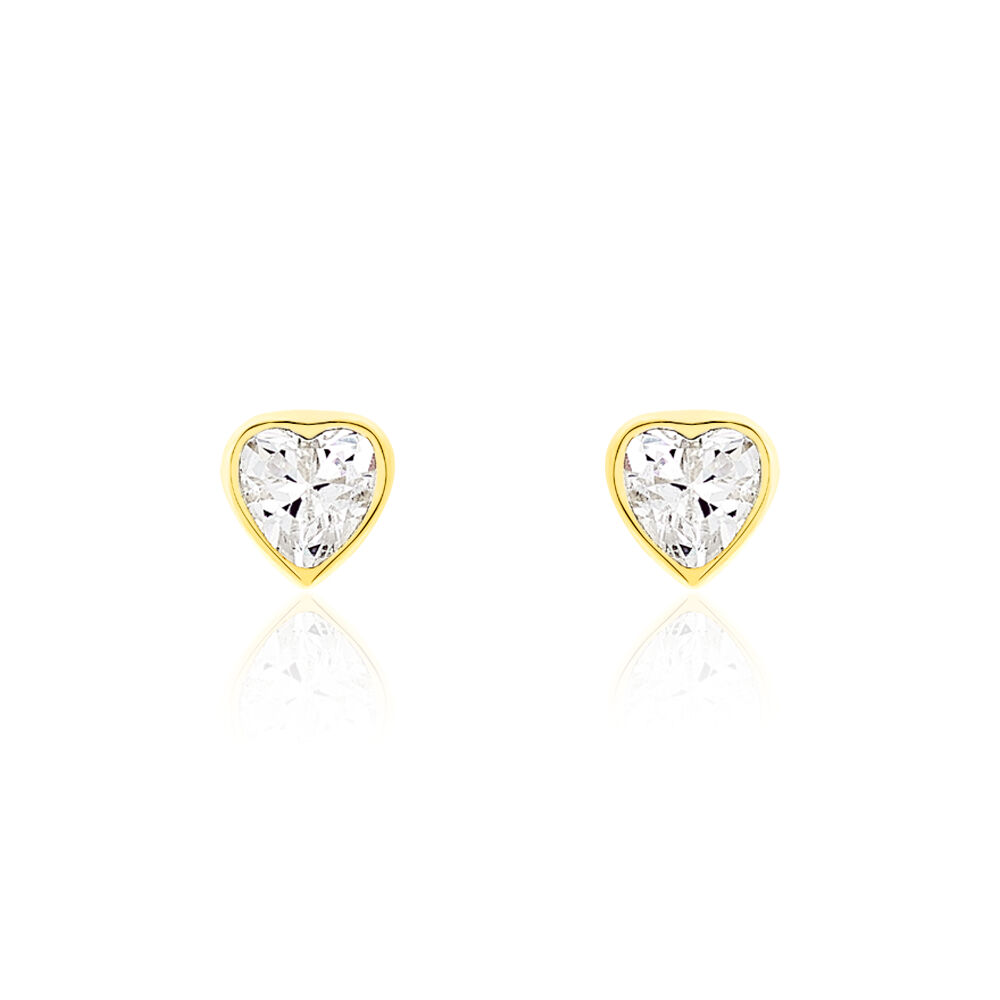 Boucles D'oreilles Puces Daria Coeur Plein Or Jaune Oxyde De Zirconium - Puces Femme | Marc Orian