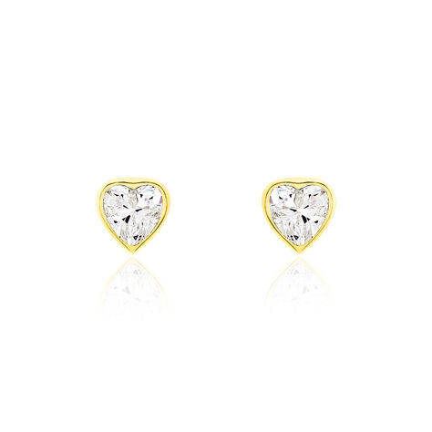 Boucles D'oreilles Puces Daria Coeur Plein Or Jaune Oxyde De Zirconium - Puces Femme | Marc Orian