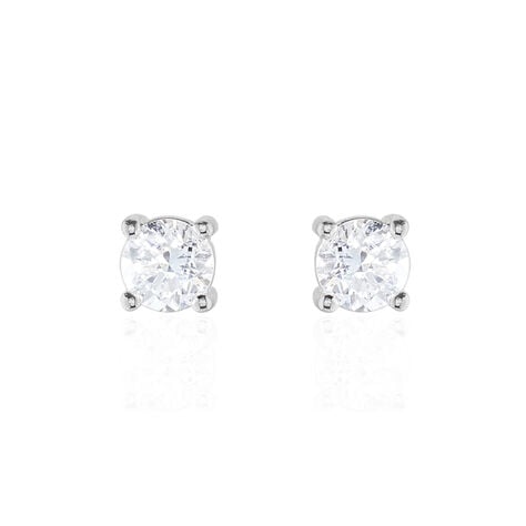 Boucles D'oreilles Puces 4 Griffes Or Blanc Diamant Synthetique - Puces Femme | Marc Orian