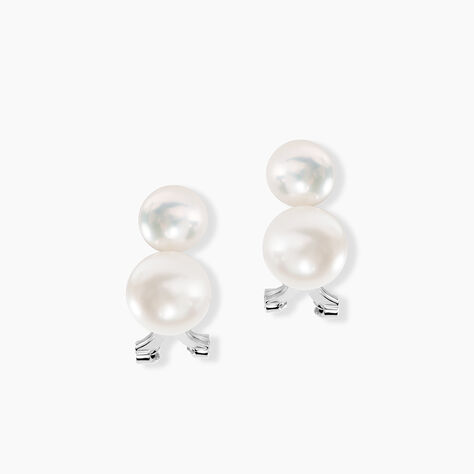 Boucles D'oreilles Clips Argent Blanc Viano Perles Oxydes - Puces Femme | Marc Orian