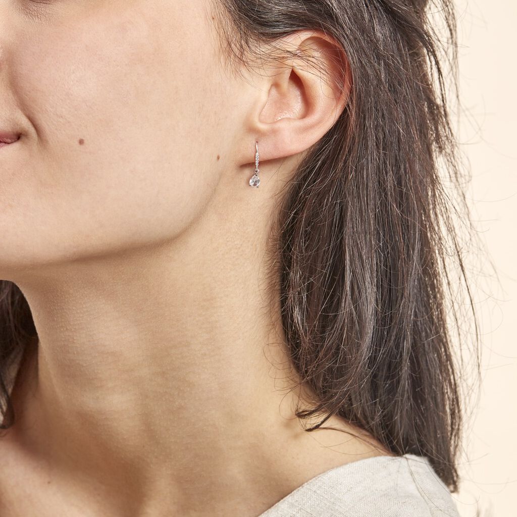 Boucles D'oreilles Pendantes Adib Or Blanc Oxyde De Zirconium - Boucles d'oreilles Pendantes Femme | Marc Orian