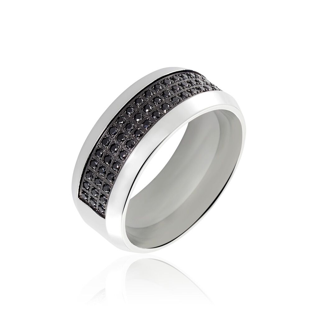 Bague Acier Blanc Tdeg Oxydes De Zirconium - Bagues avec pierre Homme | Marc Orian