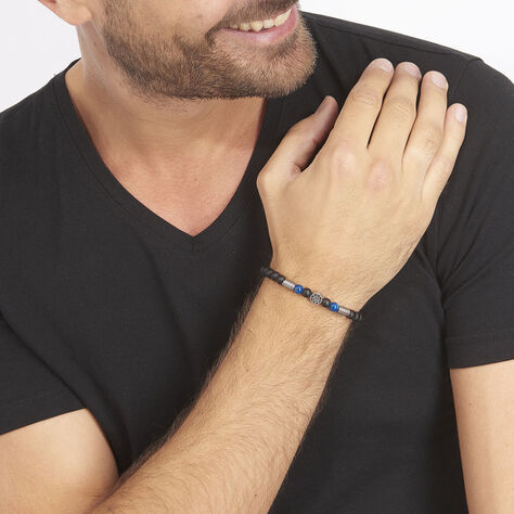 Bracelet Acier Huguesa Agate Noir Pierres Bleues - Bracelets chaînes Homme | Marc Orian