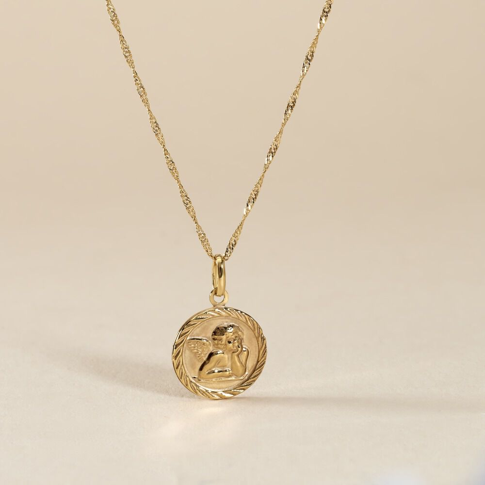 Pendentif Ange Rond Sable Or Jaune - Médailles et médaillons Famille | Marc Orian