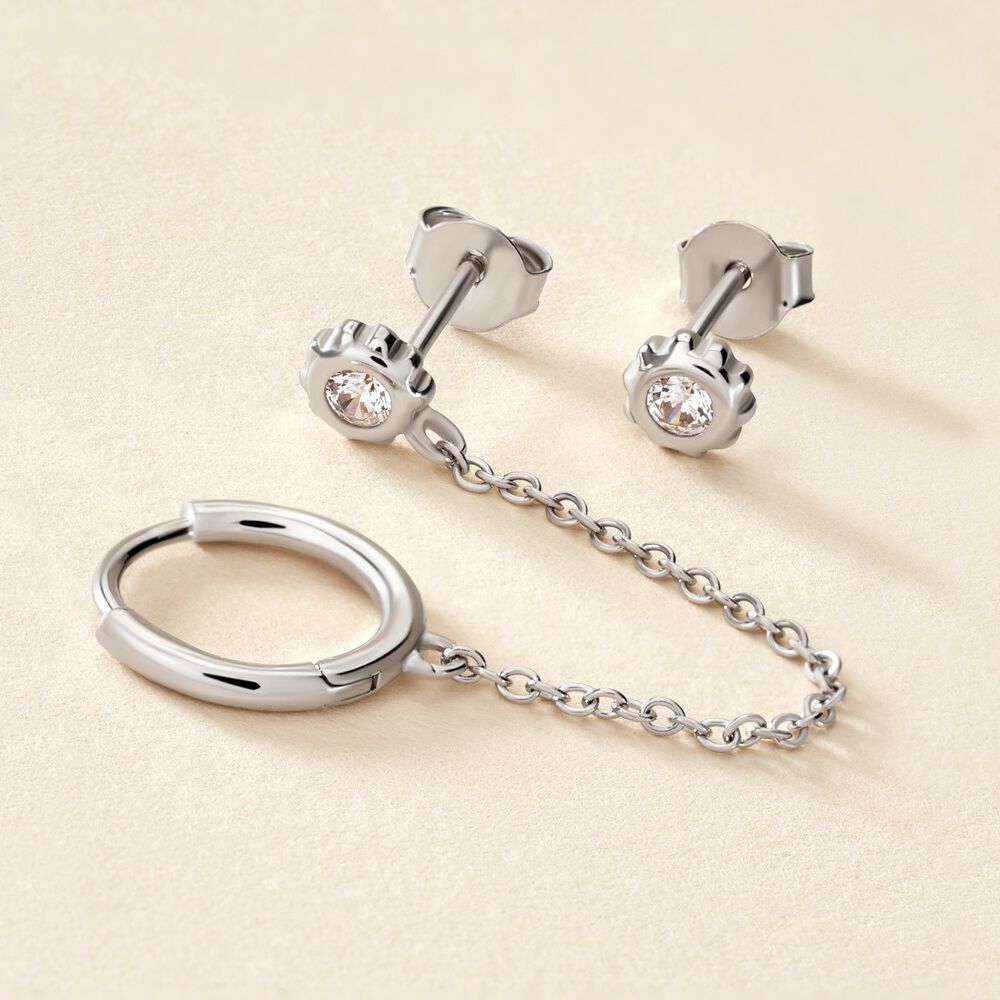 Boucles D'oreilles Dépareillées Macha Argent Blanc Oxyde De Zirconium - Boucles d'oreilles Femme | Marc Orian