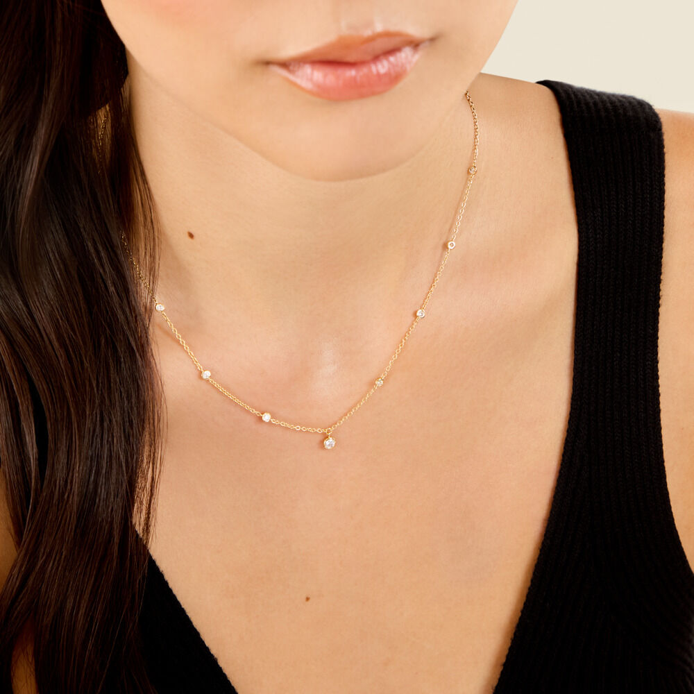 Collier Modestie Argent Dor&eacute; A L'Or 750/1000 Oxyde De Zirconium - Colliers avec pierres Femme | Marc Orian