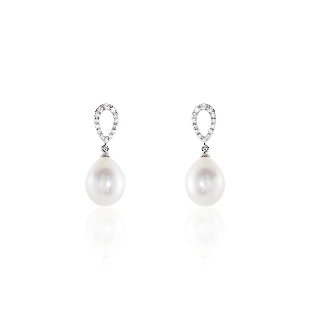 Boucles D'oreilles Pendantes Or Blanc Jessamyn Perles De Culture Oxyde - Pendantes Femme | Marc Orian