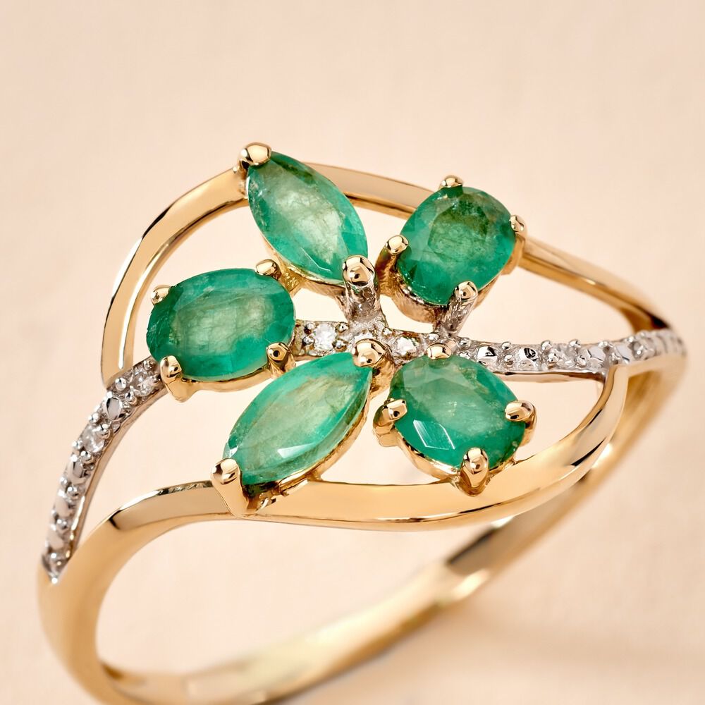 Bague Orchidee Or Jaune Emeraude Diamant - Bagues vintage Femme | Marc Orian