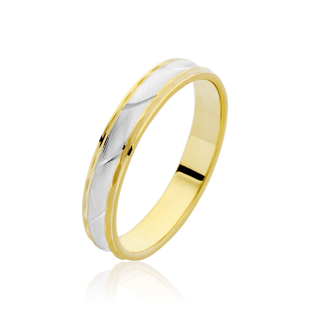 Alliance Mat Striee Ruban Plat Or Bicolore - Alliances duo Unisex | Marc Orian