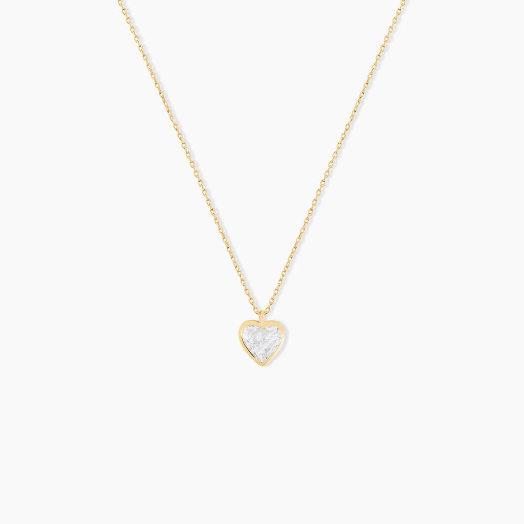 Collier Coeur Serti Clos Or Jaune Oxyde De Zirconium - Colliers avec pierres Femme | Marc Orian