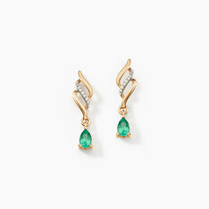 Boucles D'oreilles Pendantes Or Jaune  Patrocle Emeraude Et Diamants - Boucles d'oreilles pierres précieuses Femme | Marc Orian