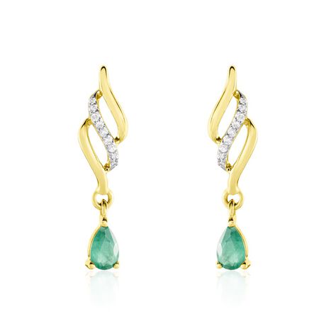 Boucles D'oreilles Pendantes Or Jaune  Patrocle Emeraude Et Diamants - Boucles d'oreilles pierres précieuses Femme | Marc Orian