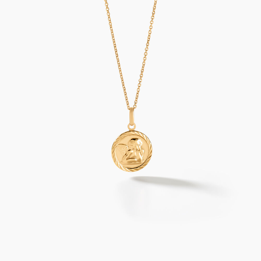 Pendentif Ange Rond Sable Or Jaune - Médailles et médaillons Famille | Marc Orian
