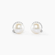 Boucles D'oreilles Puces Lucinda Or Blanc Perle De Culture Et Oxyde - Clous d'oreilles Femme | Marc Orian