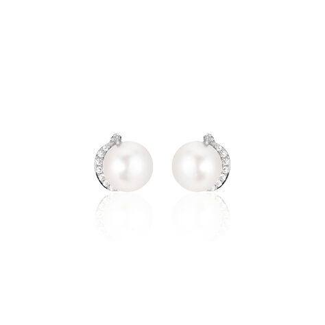 Boucles D'oreilles Puces Lucinda Or Blanc Perle De Culture Et Oxyde - Clous d'oreilles Femme | Marc Orian