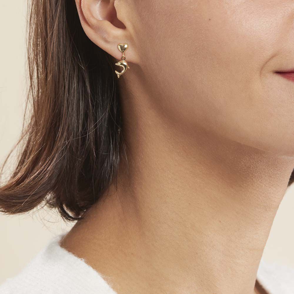 Boucles D'oreilles Pendantes Fulvie Coeurs Et Dauphin Or Jaune - Pendantes Femme | Marc Orian