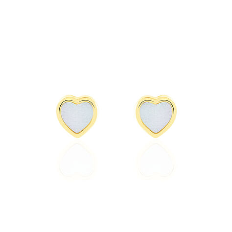 Boucles D'oreilles Puces Azalea Cœur Or Jaune Nacre - Puces Enfant | Marc Orian