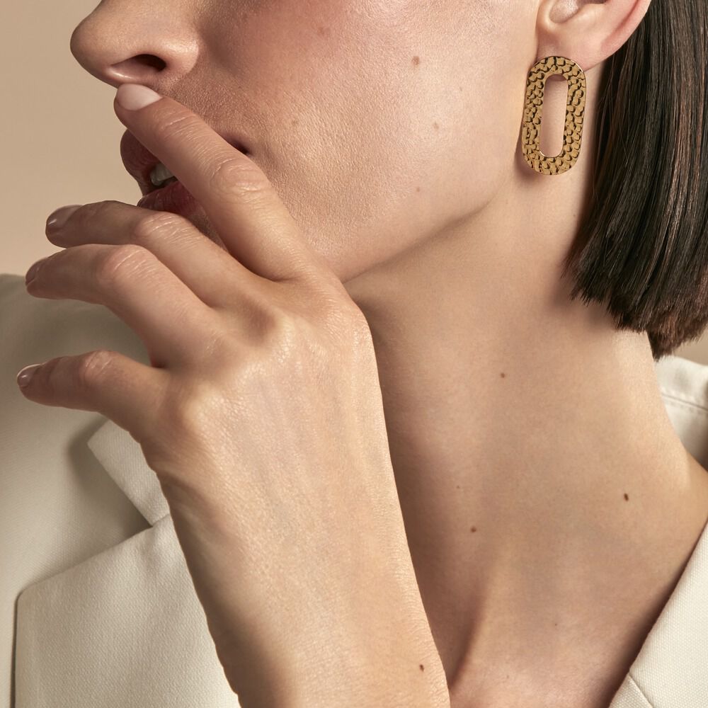 Boucles D'oreilles Puces Oren Acier Doré - Puces Femme | Marc Orian