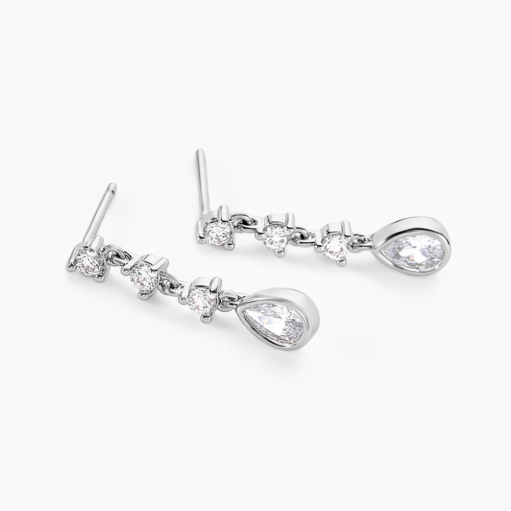 Boucles D'oreilles Pendantes Hida Argent Blanc Oxyde De Zirconium - Pendantes Femme | Marc Orian