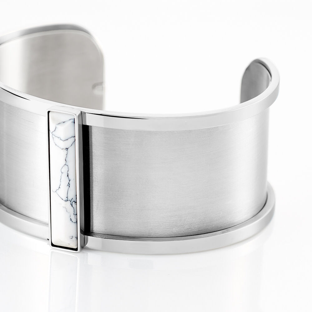 Bracelet Jonc Melvyna Acier Blanc Pierre De Synthese - Bracelets joncs Femme | Marc Orian