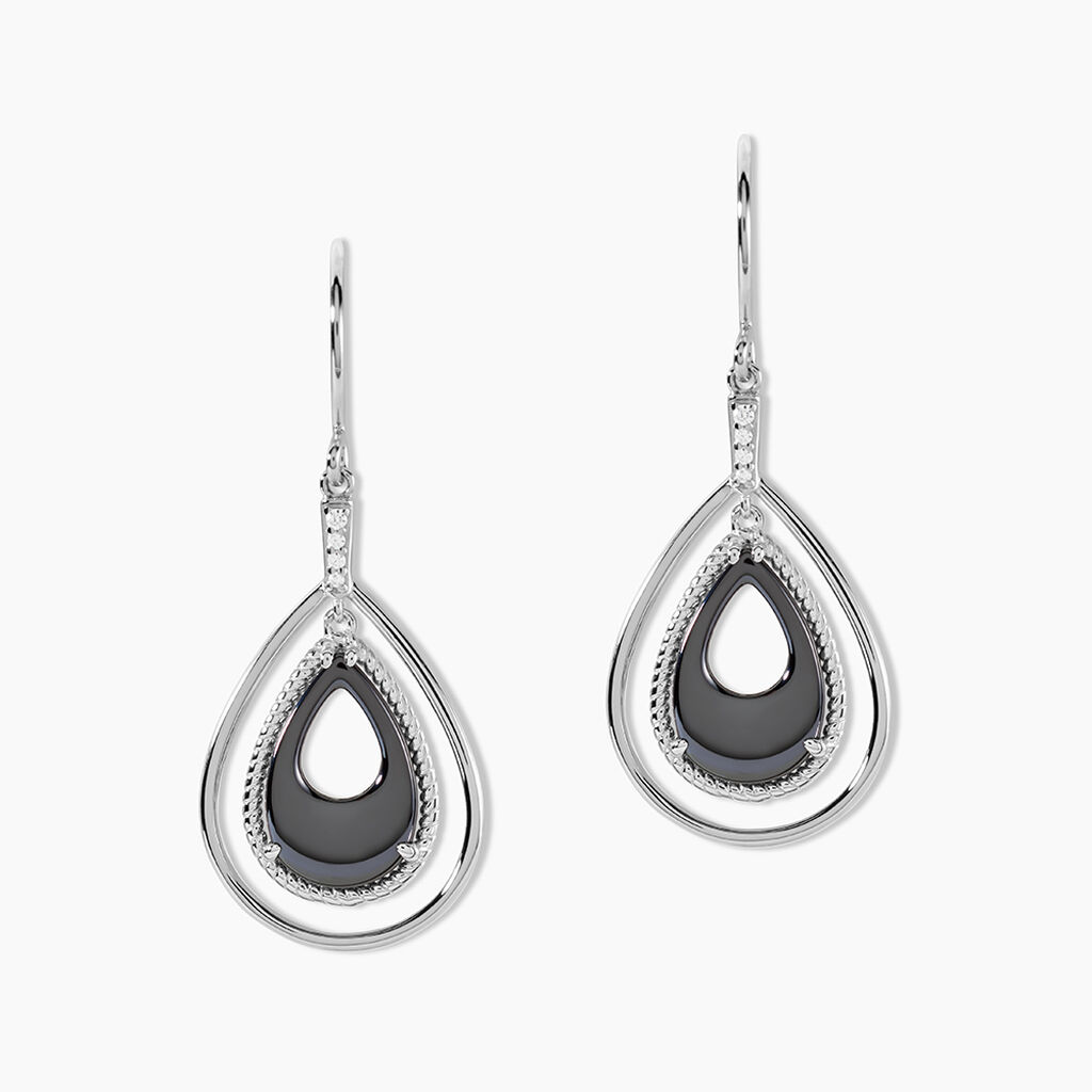 Boucles D'oreilles Pendantes Brewen Argent Blanc C&eacute;ramique Et Oxyde - Pendantes Femme | Marc Orian