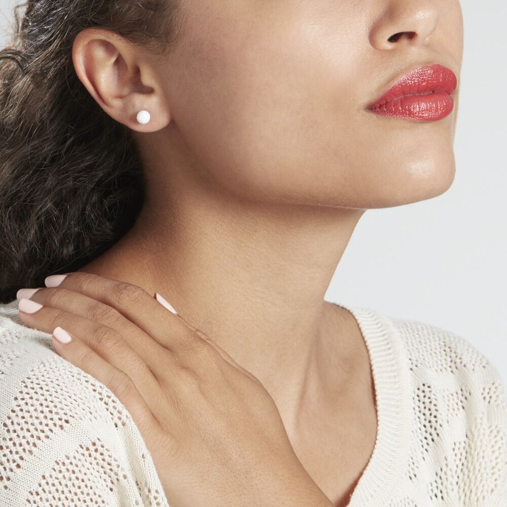 Boucles D'oreilles Puces Solene Argent Blanc Céramique - Puces Femme | Marc Orian