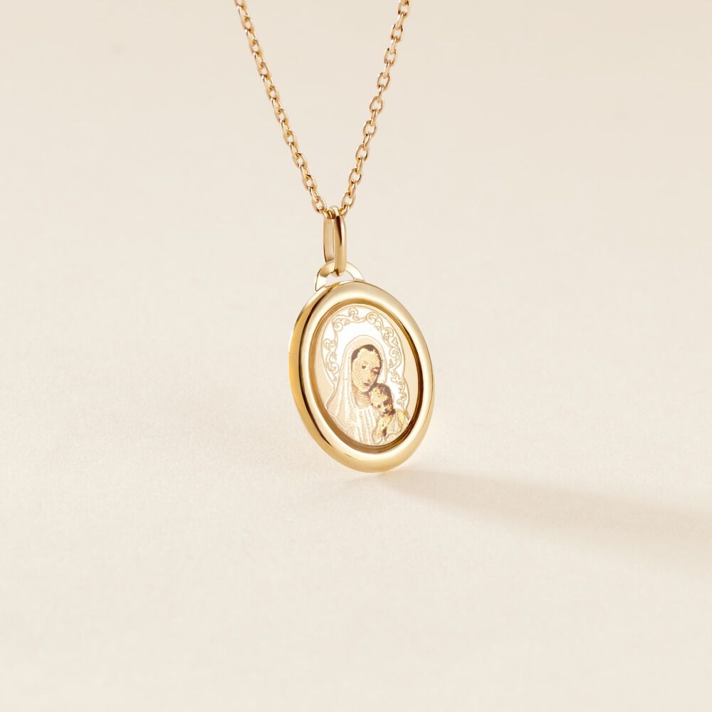 Pendentif Vierge Ovale Or Jaune - Médailles et médaillons Famille | Marc Orian