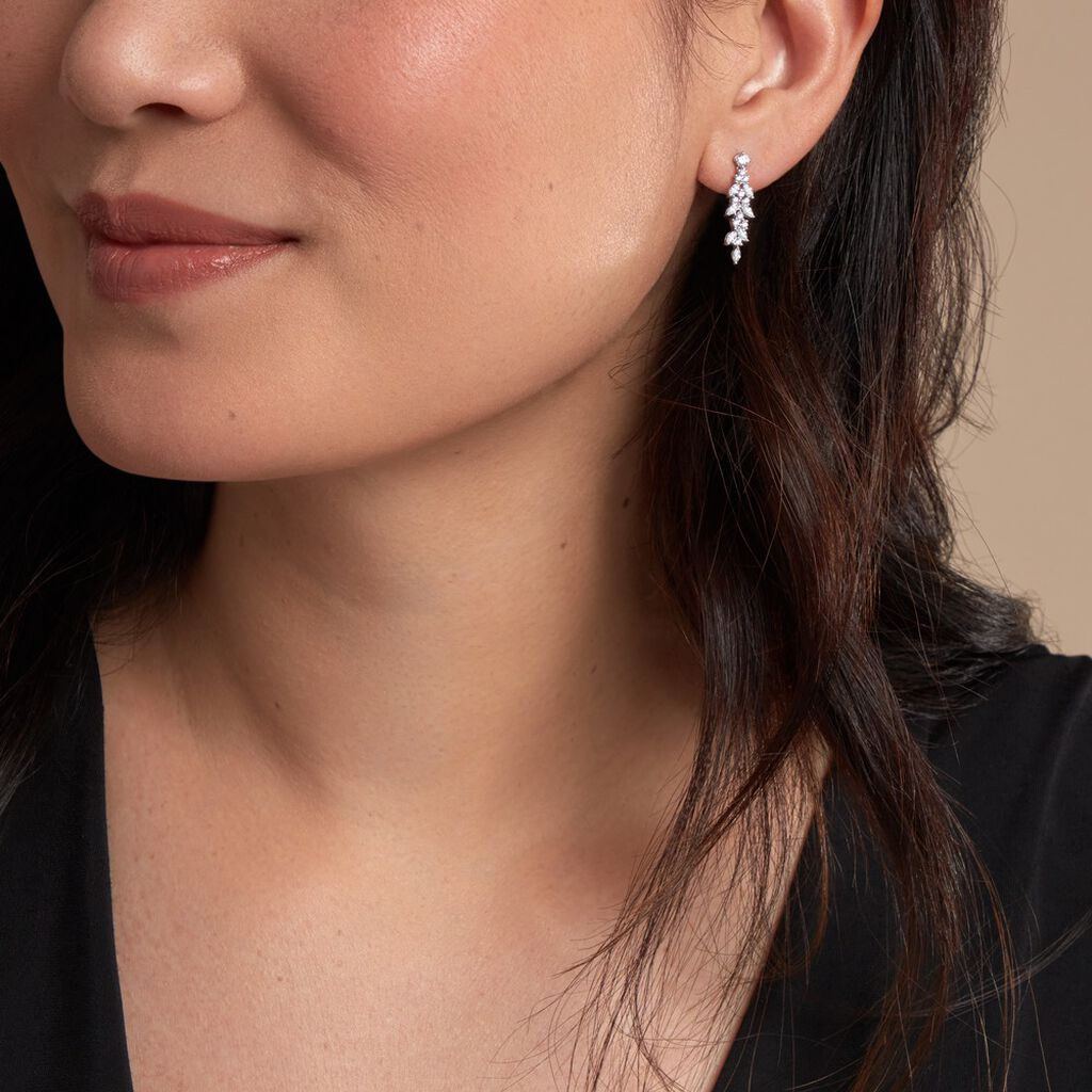 Boucles D'oreilles Pendantes Argent Blanc Precieux Flocon Oxyde - Boucles d'oreilles Pendantes Femme | Marc Orian